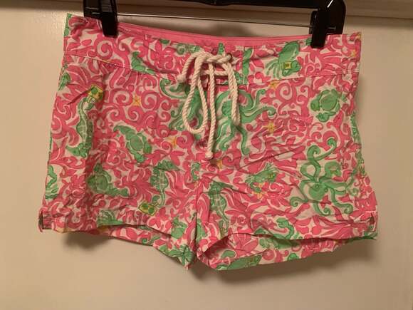 Lilly Pulitzer Other - Lilly Pulitzer Pink and Green Sea Life Print Rope-Tie Swim Shorts
